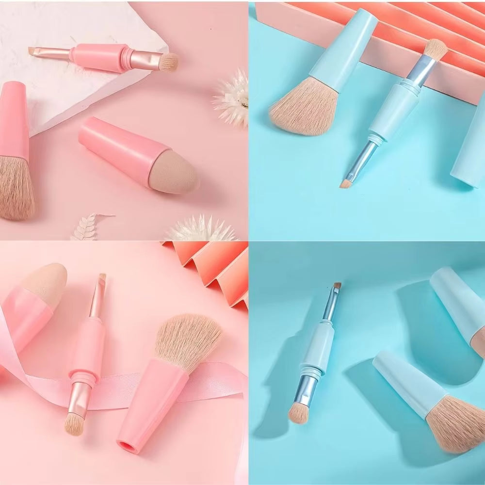 Multitasker 4-In-1 Makeup Brushes Portable Travel Make up Brushes Detachable Makeup Brush Set