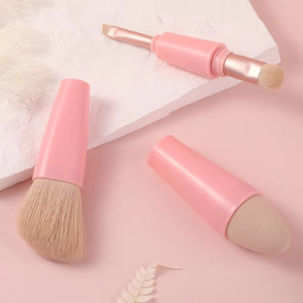 Multitasker 4-In-1 Makeup Brushes Portable Travel Make up Brushes Detachable Makeup Brush Set