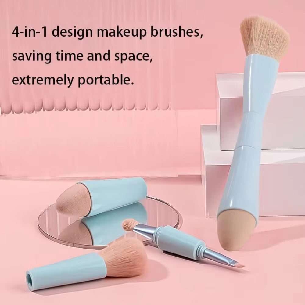 Multitasker 4-In-1 Makeup Brushes Portable Travel Make up Brushes Detachable Makeup Brush Set